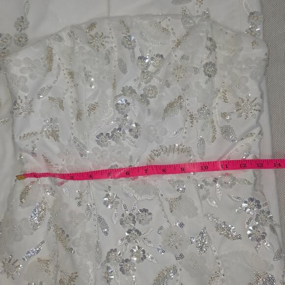 Milly Magnolia Embellished White/Silver Strapless Beaded Sequin Maxi Dress Sz 2 - Picture 7 of 14